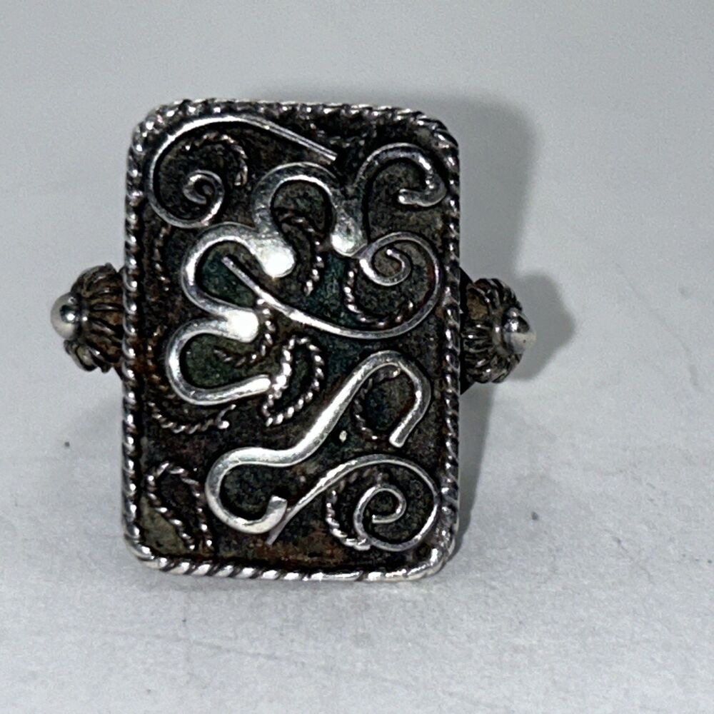 Sterling Silver id Decorative Scroll squigly Swirls Ring Sz 5. 925